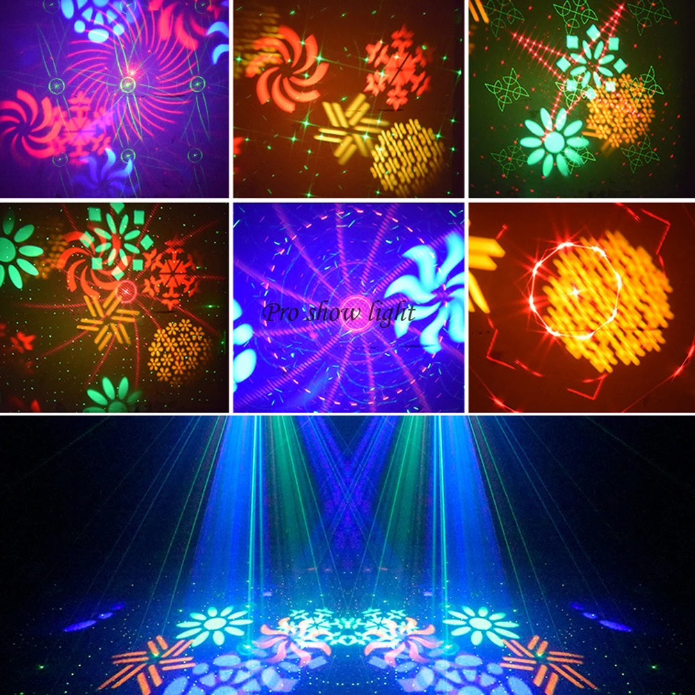 DJ Disco Show Lights LED Pattern Party Lights 5IN1 Effect LED Stage Light DMX Strobe Lights Remote Control Laser Light for Club