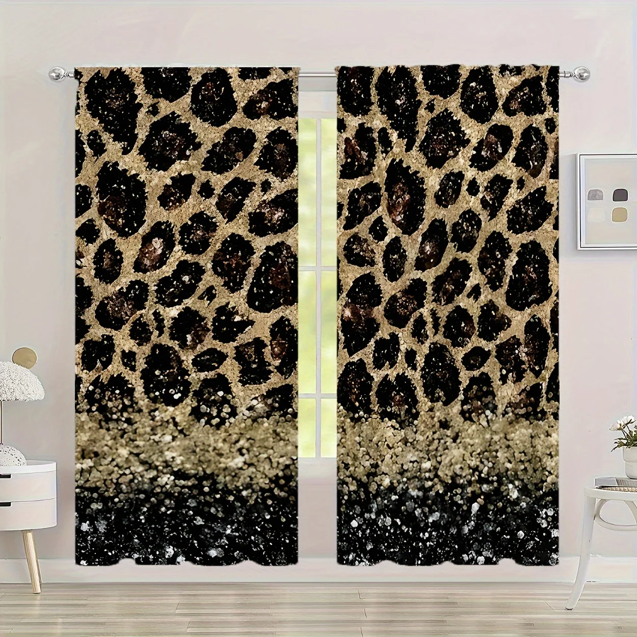 Elegant Leopard Print Curtains with Golden Flourishes for Your Living Room or Bedroom for All Seasons Easy to Hang for Window