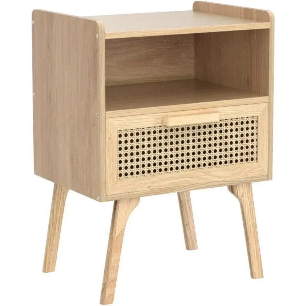 

Modern Nightstand, Large Drawer and Storage Shelf, Solid Wood Legs, Tall Night Stand High quality