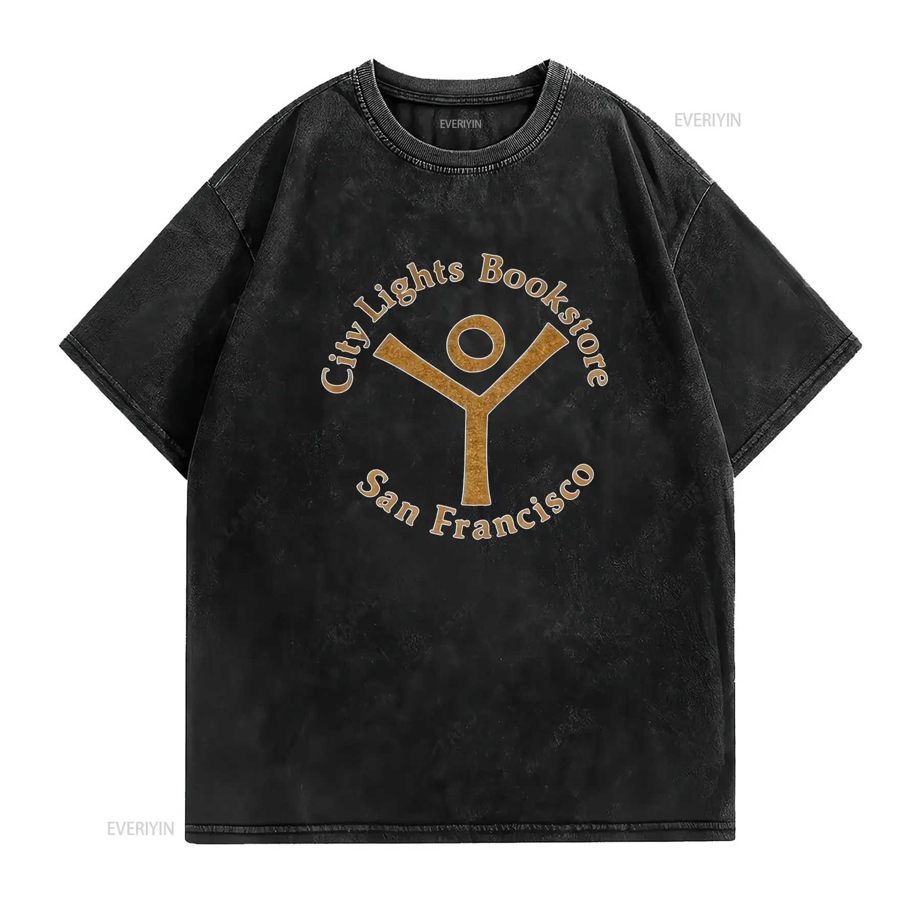 Vintage City Lights Bookstore San Francisco Print Casual Streetwear T Shirt vintage Washed streetwear Versatile fashion