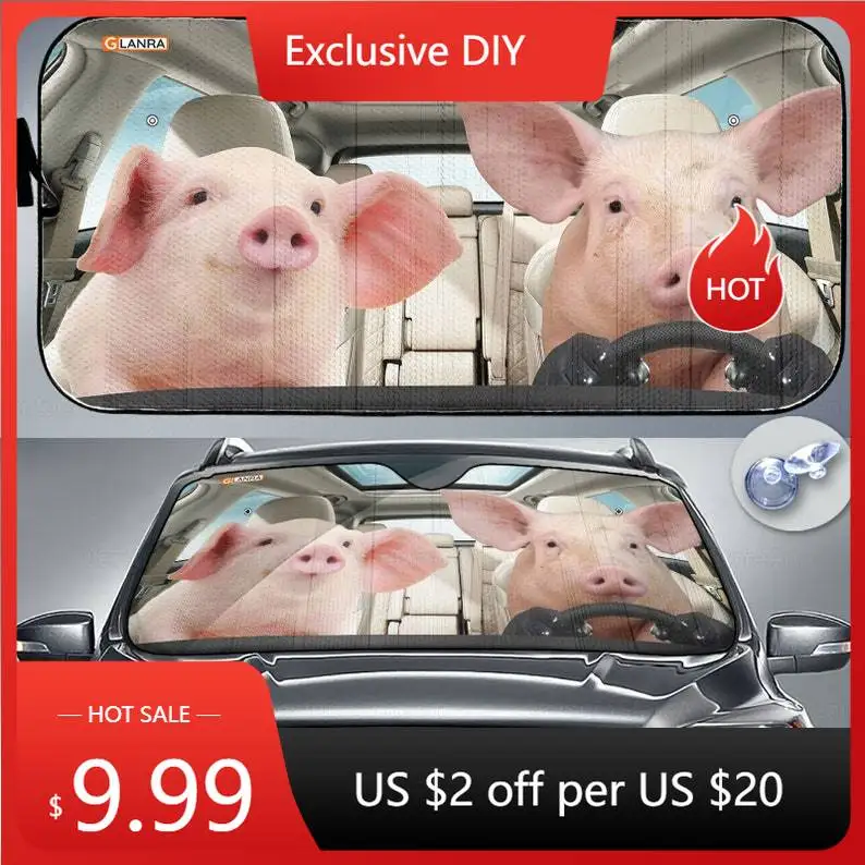 Pig Couple Car Sunshade, Car Windshield Sunshade, Pig Car Accessories, Car Decoration, Gift For Him, Pig Lover PHT162205F03