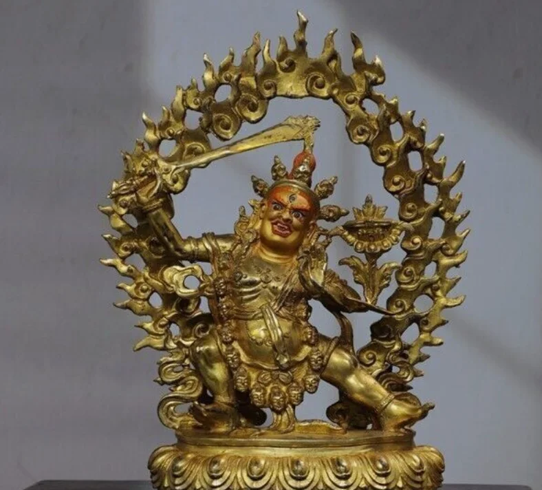 Tibet Buddhism bronze Gilt Hold sword Vajra King Kong Mahakala Buddha statue