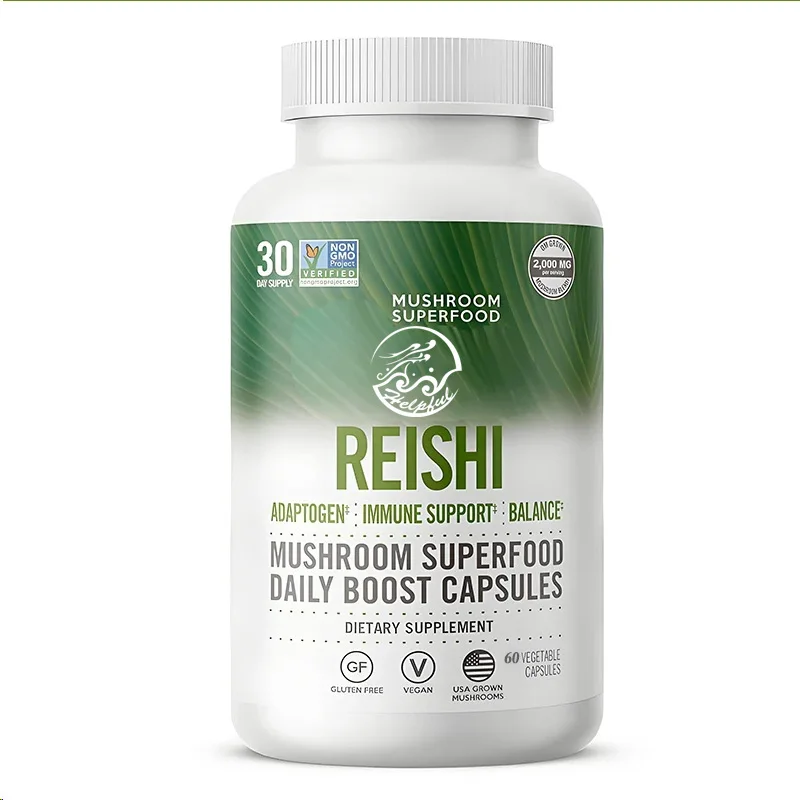 Lingzhi Mushroom Capsules Super Complemento Alimentar 60 cápsulas, 30 dias, adaptado para estresse e suporte imunológico