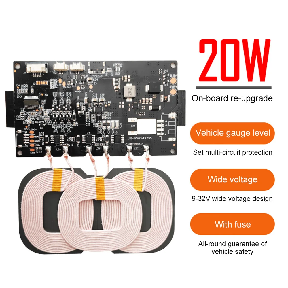 20W Qi Fast Wireless Charger High Power Standard 20W Module Transmitter PCBA Circuit Board Coil DIY Cehicle Power Conversion