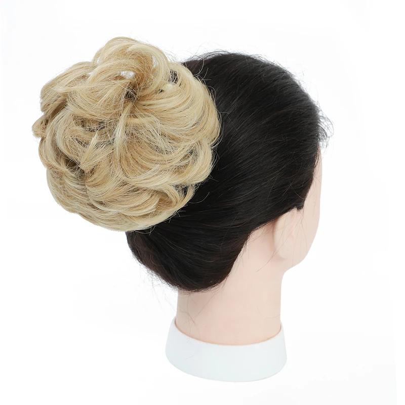 YihanHair 롤빵 확장 지저분한 곱슬 머리 탄성 Scrunchies Hairpieces 합성 Chignon 도넛 Updo 헤어 조각 여성을위한