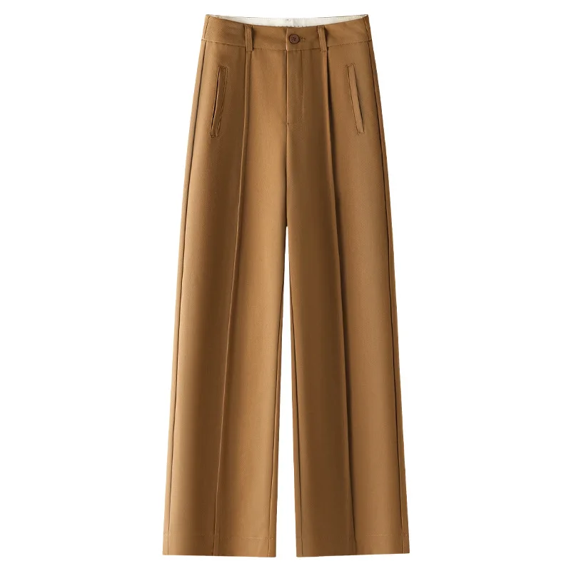 High-End-Mode, drapierte, lässige Hose mit geradem Bein für Damen, neue koreanische Herbstversion, vielseitige, hoch taillierte, schlankmachende Hose mit weitem Bein