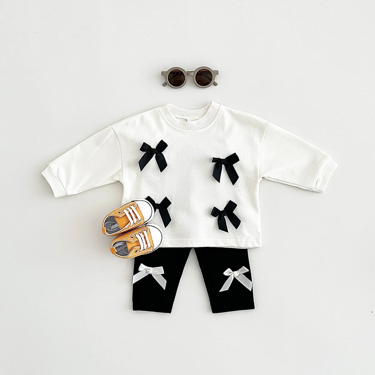 Fall Newborn Baby Girls Infant Suit Long Sleeved Bow Pullover Top+Pants All Cotton Baby Girl Clothes Stylish Sets 0-3Y