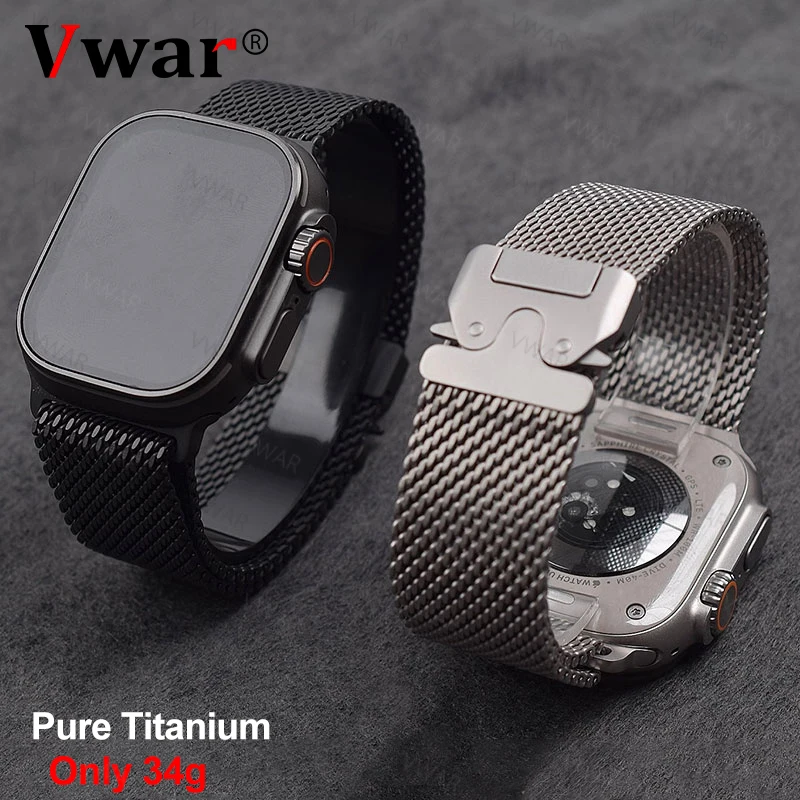 

Титановый ремешок для Apple Watch Ultra 2, 49 мм, серия 10, 9, 8, 7, 6, 5, натуральная титановая миланская петля для IWatch, безопасная парашютная пряжка