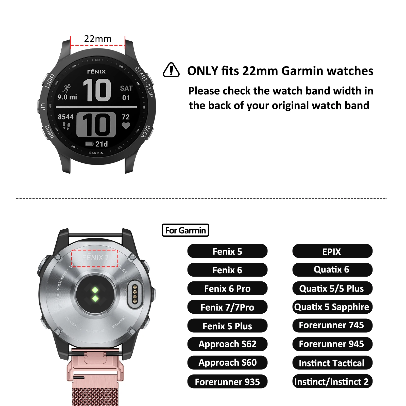 22mm Quick Fit Metal Magnetic Strap For Garmin Fenix 7 6 Pro 5 Plus/Approach S62 S60/Forerunner 935 745 945/instinct Watchband