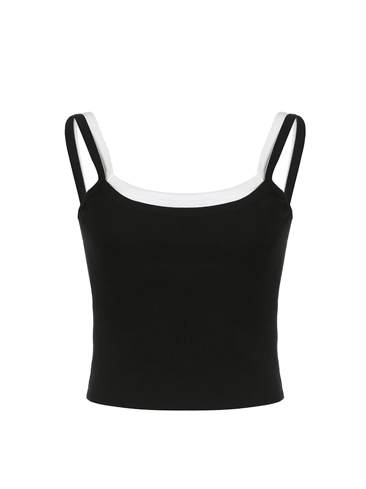 Top corto de dos piezas con contraste, camisola informal de retazos sin mangas a la moda, camisetas Vintage Y2k de verano para mujer, Mini chaleco para mujer