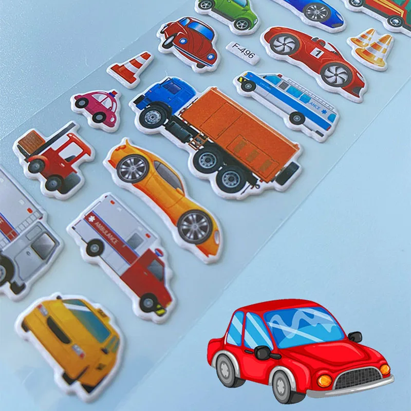 10 Sheets 3D Stickers for Kids Cartoon Vehicle Stickers kindergarten Reward Stickers for Studernt Toy Gift for Children Boy Girl image 4