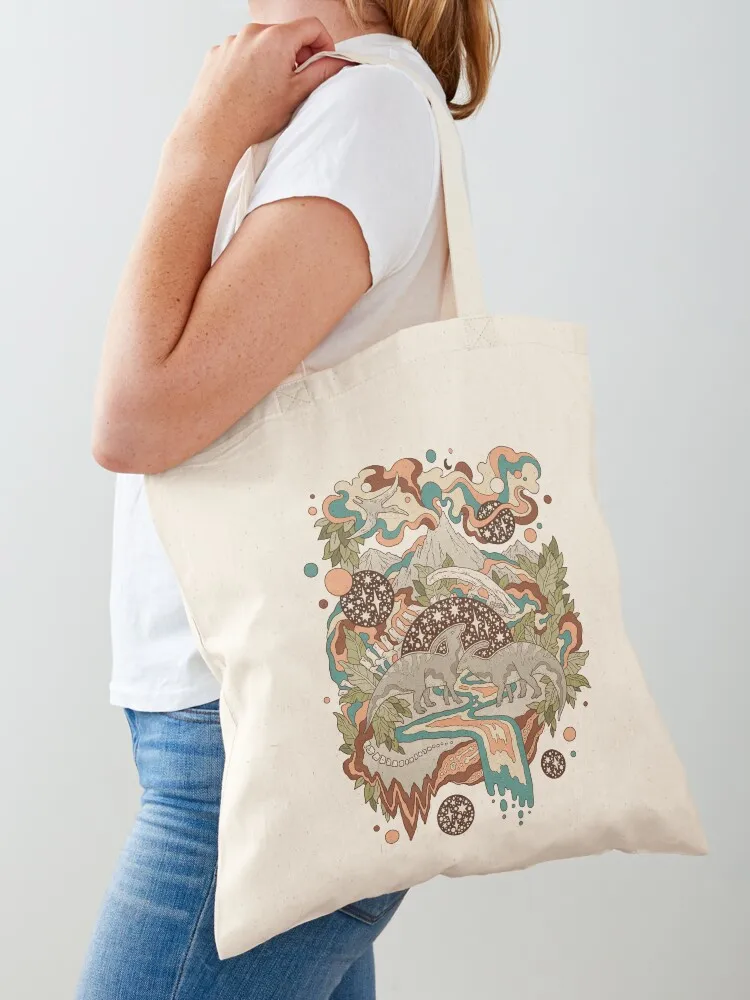 

Lost Portal: Parasaurolophus Retro Rainbow Palette Dinosaur Science Fiction Art Tote Bag Women's shopper tote bag university