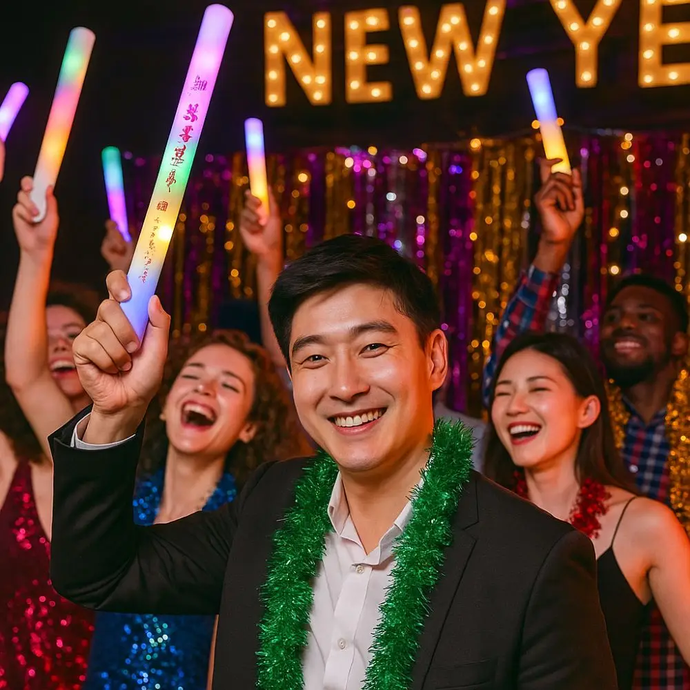 

Atmosphere Props Colorful Sponge Glow Stick 2026 New Year Flashing LED Glow Stick Handheld Festival Glow Stick Christmas Event