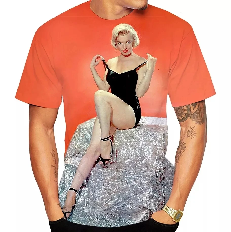 Marilyn Monroe Hip Hop 3D Printed Men's and Women's Short Sleeve T-shirt Top Casual Round Neck T-shirt Extra Large Loose T-shirt