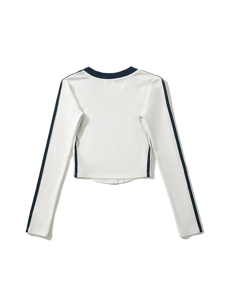 レトロアメリカン V ネック T シャツ レディース 長袖 スリムフィット ショートデザイン 甘くてスパイシーなトップス ユニークなスタイル プリント ファッション