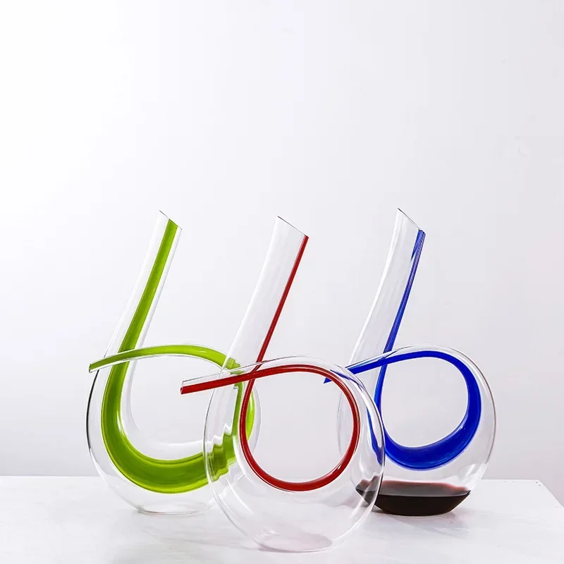 

European High-end Crystal Glass Decanter, Wine Pot, Creative Colorful Ribbon Art 6 Shape, Household Wine Dispenser, 1100ml