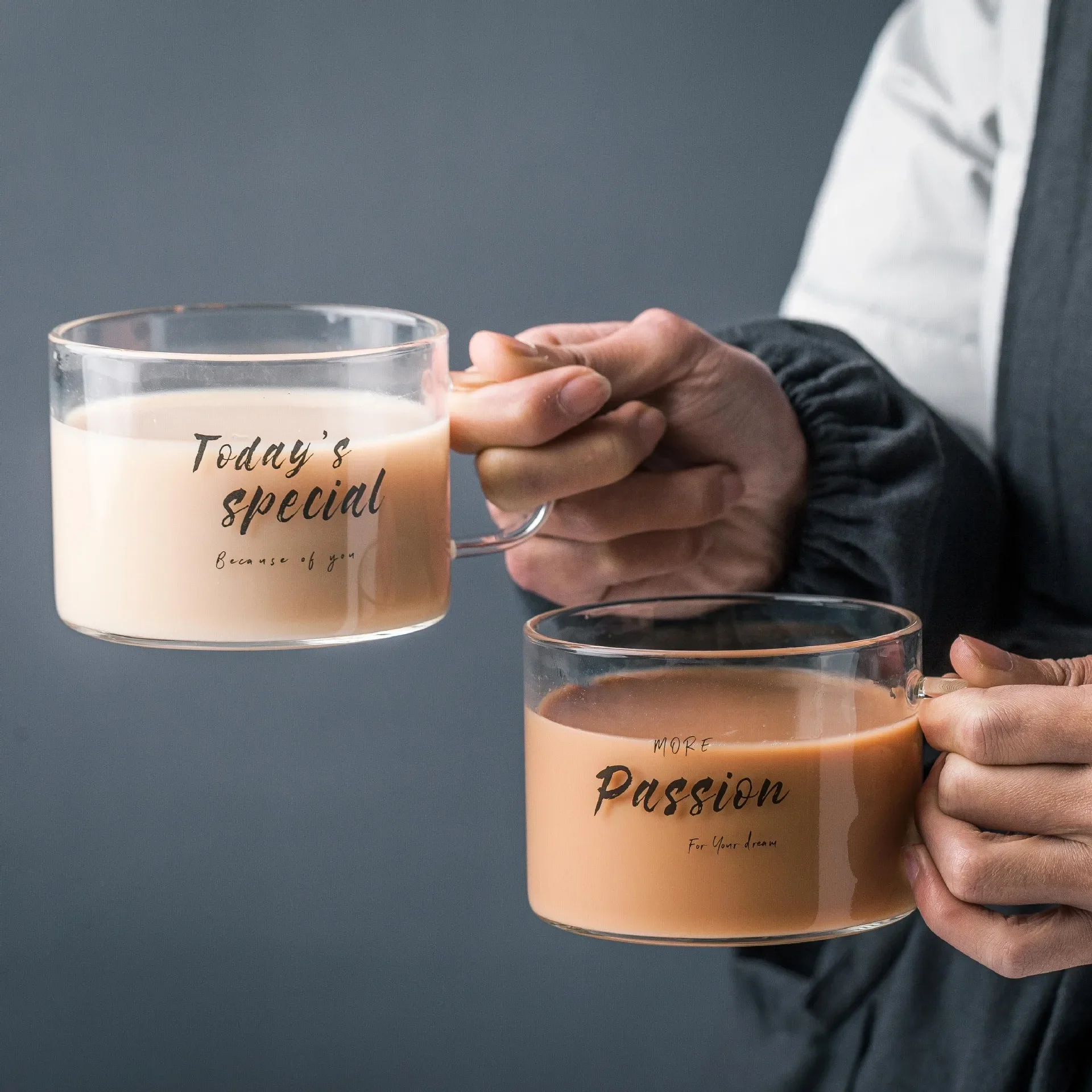 500ml Creative letter glass mug,large belt with juice mug office teacup dessert cup oatmeal breakfast cup milk Drinkware