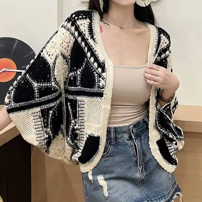 

Women Crochet Knit Cardigan Open Front Sweater Shrug Top Summer Beach Bikini Cover Up Oversized Blouse Boho Chic Vacation Outfit