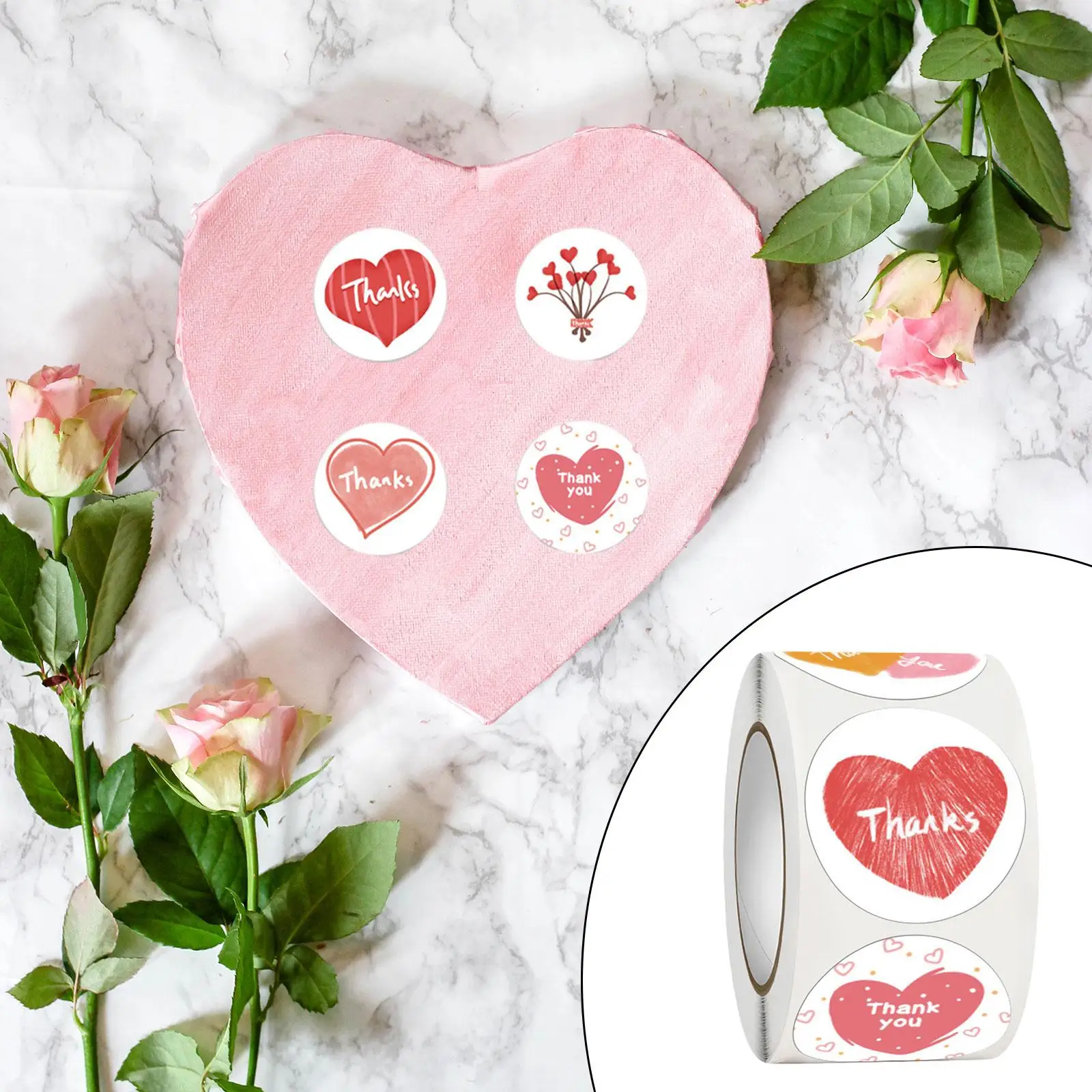 500 Pieces Love Stickers Birthday Paper Label Stickers Heart Stickers Roll for Card Making Journaling Scrabook Couples Envelopes
