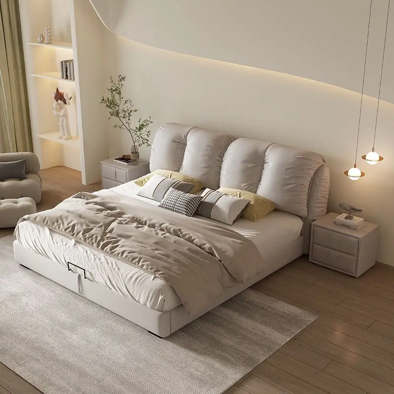 #Modern Bed King Size Soft Bed Contemporary French Cream Accessible Bed Bedroom Wooden Frame Upholstered