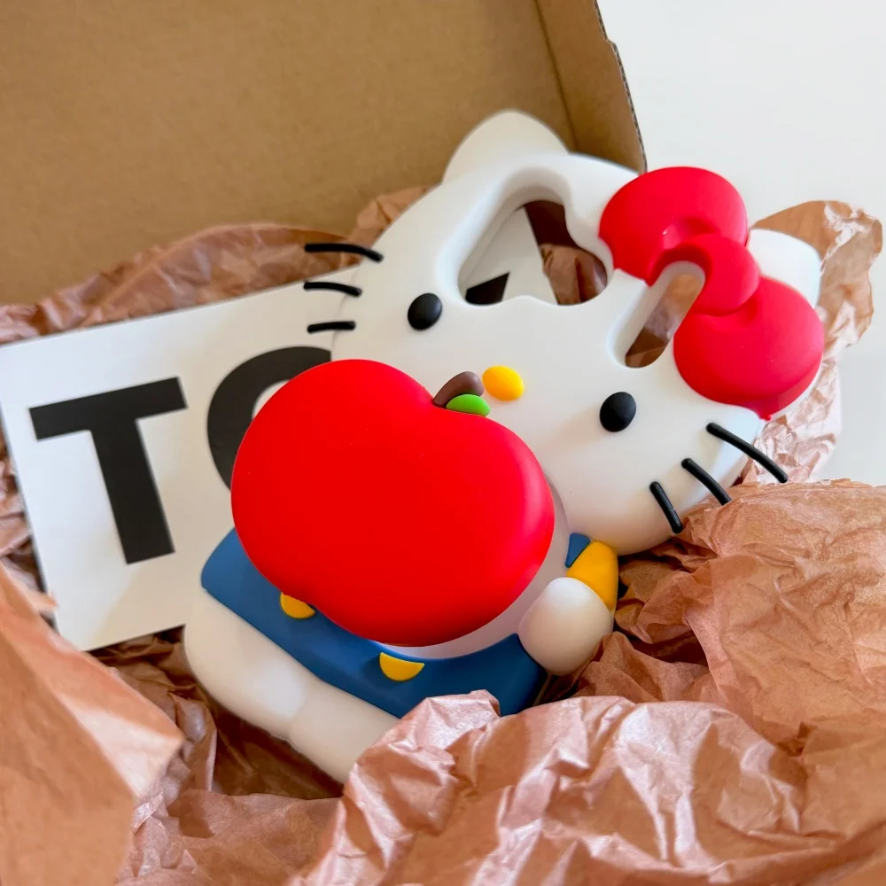 حافظة هاتف كارتونية لطيفة سانريو هالو كيتي لهاتف آيفون 17 برو ماكس 16 E 15 14 Plus 13 Pro Max 12 غطاء سيليكون ناعم مع حامل