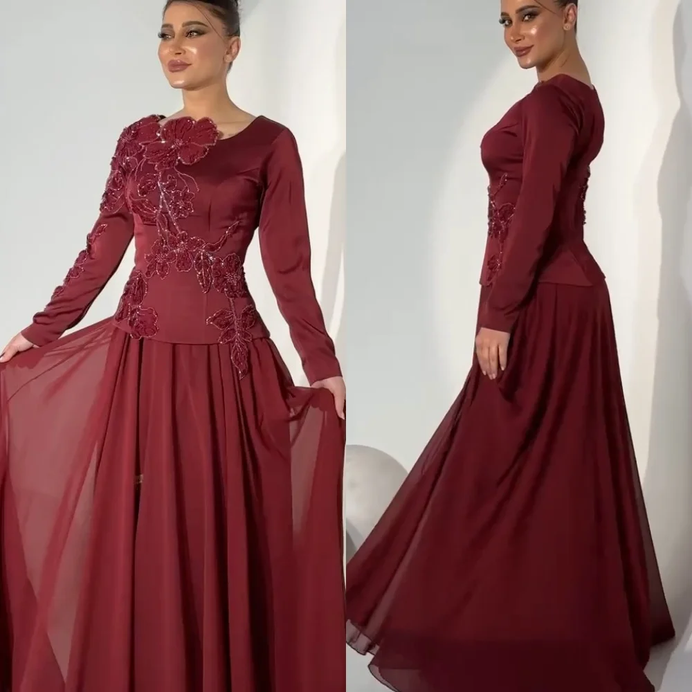 Maßgeschneiderte Chiffon-Faltenmuster im chinesischen Stil, A-Linie, O-Ausschnitt, lange Kleider, maßgeschneiderte Anlässe, passende Abendkleider