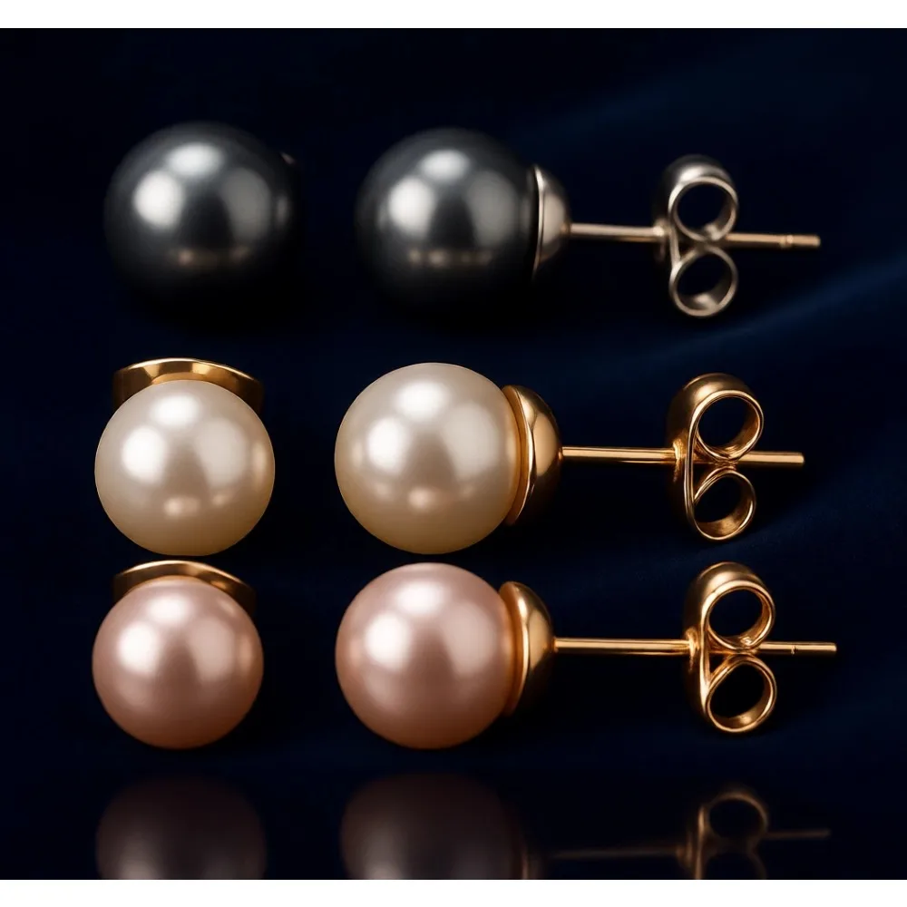 

3 пары маленьких круглых сережек-гвоздиков с искусственным жемчугом, позолоченные 18-каратным золотом, элегантный набор для женщин