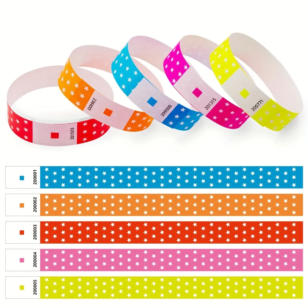 100/500pcs Fluorescent Paper Wristbands with 6-Digit Serial Numbers - Assorted Colors & Patterns for Concerts Christmas