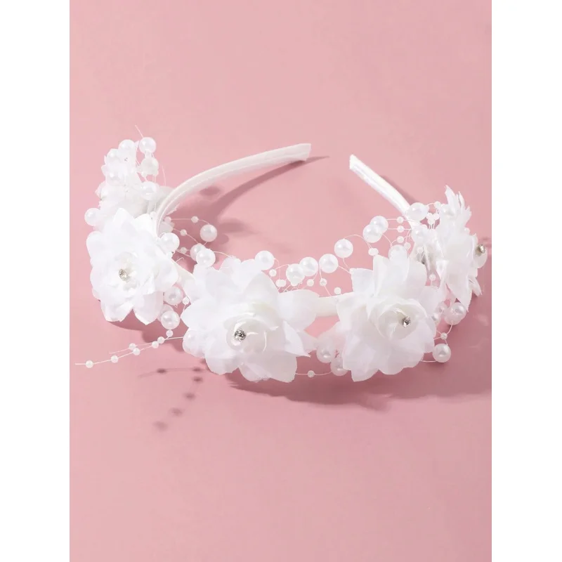 1pc irls‘ White Flower Girl Headband for Wedding, Elegant Floral Bridal Party Hair Accessory