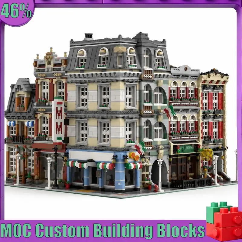 

9717 Parts Little Italy Townhouse MOC Urban Architecture Model Custom Puzzle DIY Assembly Educational Building Blocks Toy Gift