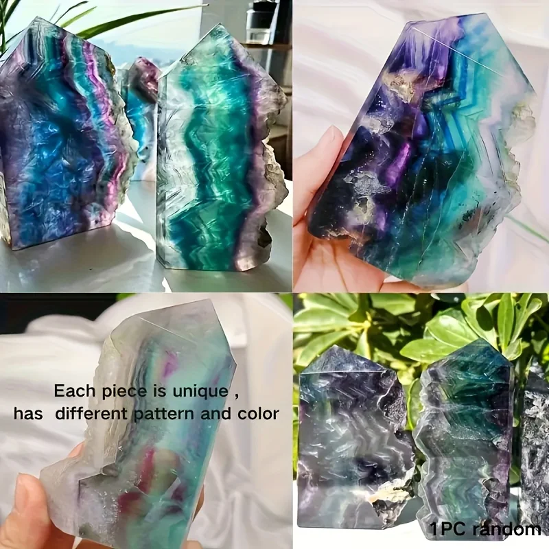 1pc Rainbow Fluorite Crystal Tower - Bohemian Style Natural Multicolor Crystal with Vibrant Purple, Green, Yellow, Orange view 5