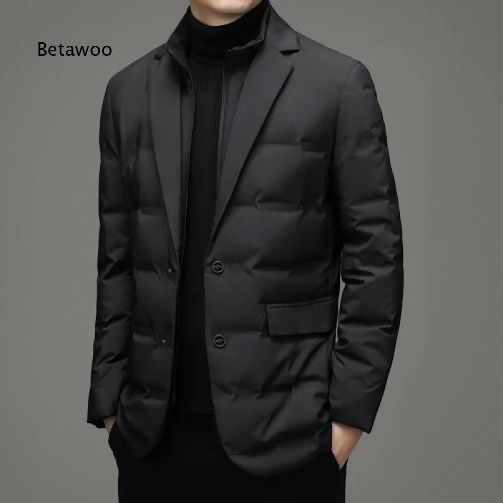 Mens Solid Color Quilted Padded Outerwear Suit Collar Hidden Stand Collar Button Front Side Pockets Loose Fit Winter Warm Coat