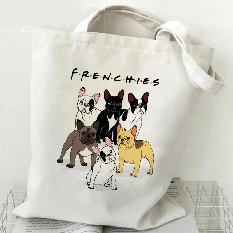 French Bulldog Shoulder Bag Leisure Revival Ecological Handbag Women\'s Leisure Large Capacity Shopping Harajuku Canvas Handbag