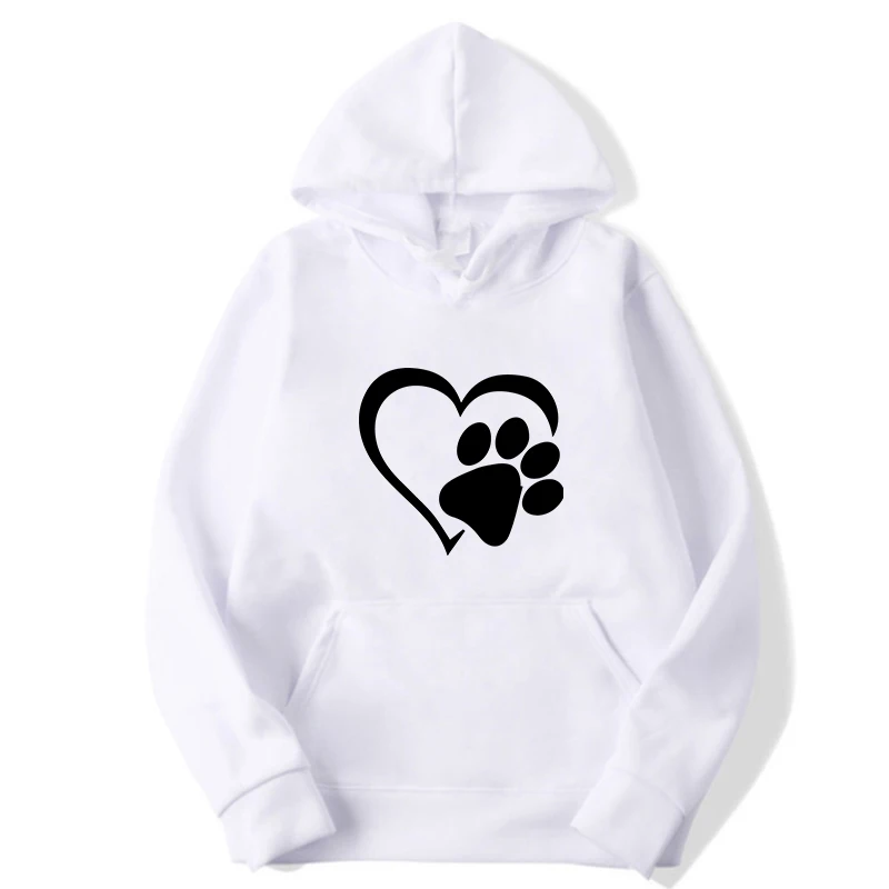 New Cute Dog Paw and Heart Shape Print Hoodies Women Casual Long Sleeve Hoodies Autumn Winter Pullovers Plus Size