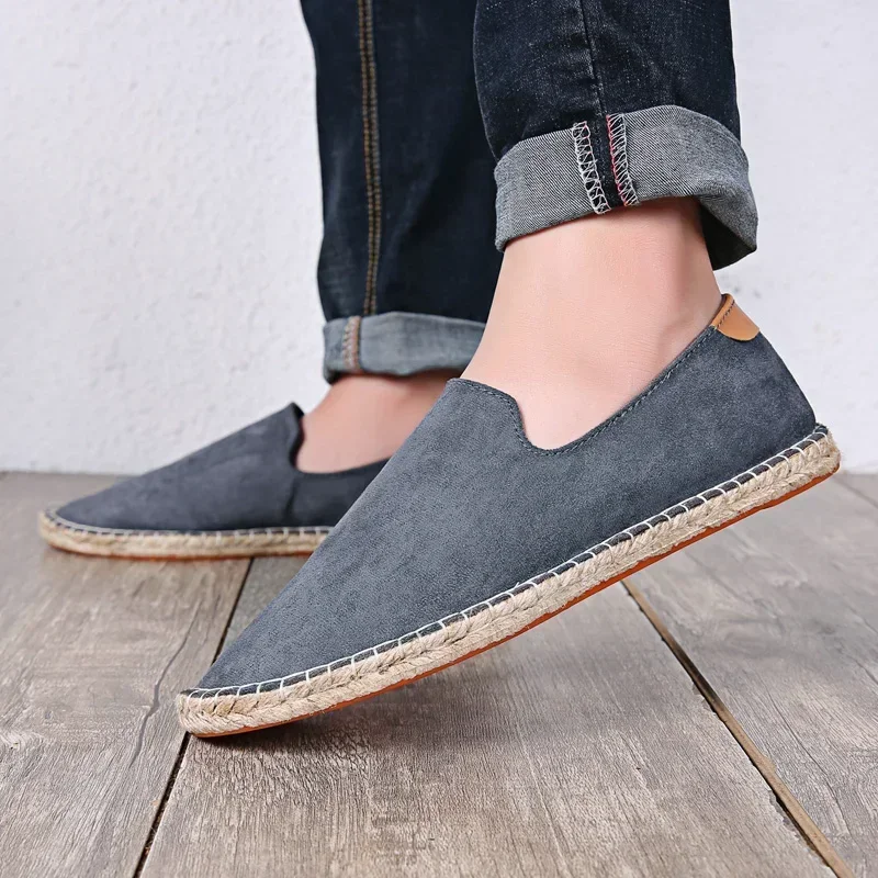 Breathable Comfortable Loafers Outdoor Casual Shoes Convenient Slip-on Hand Sewn Thread Linen Sole Shoes Straw Woven Canvas Shoe