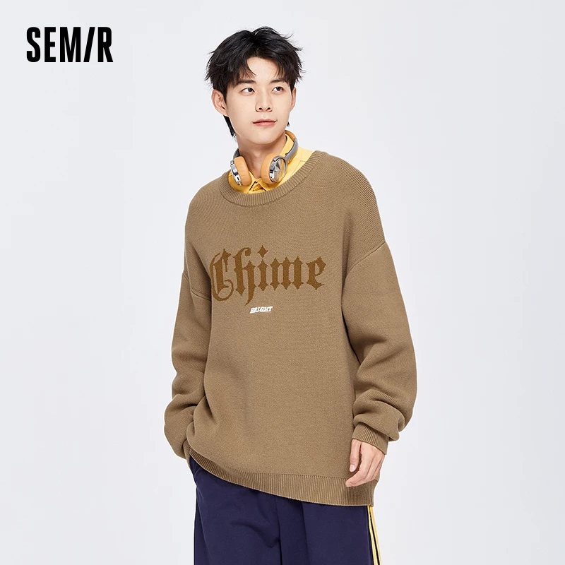 

Semir Sweater Men - 2023 Winter New Loose Drop Shoulder Personality Knitwear Fashion Letter Embroidered Trendy Sweater