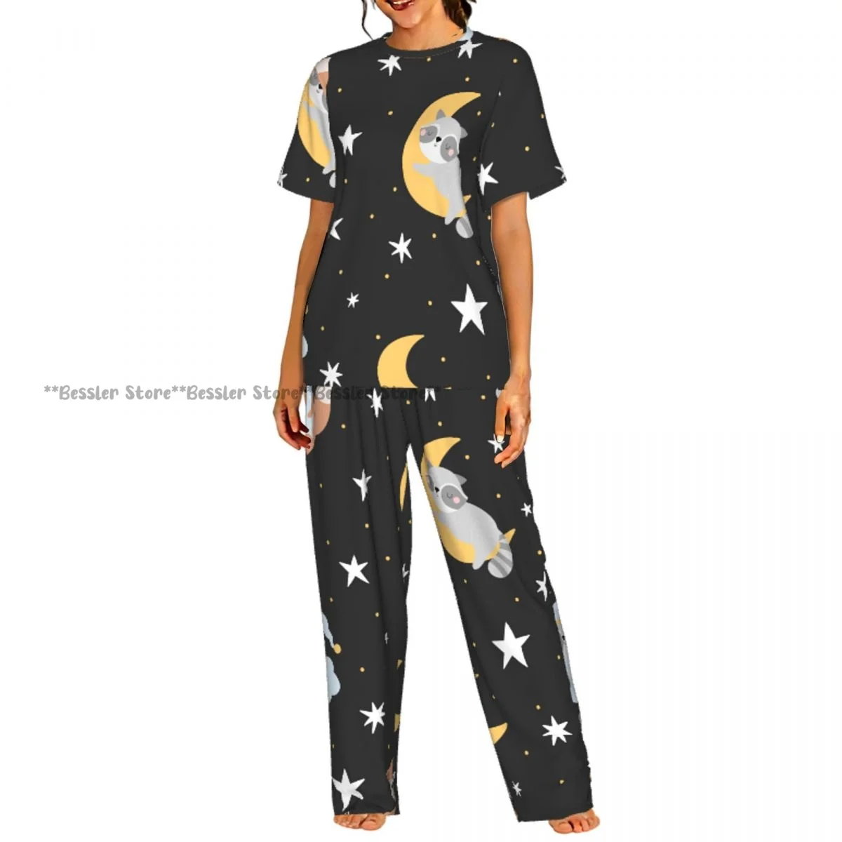 

Women's Comfort Pajamas Women's Cute Sleeping Animals And Stars Short Sleeve Set Sleepwear