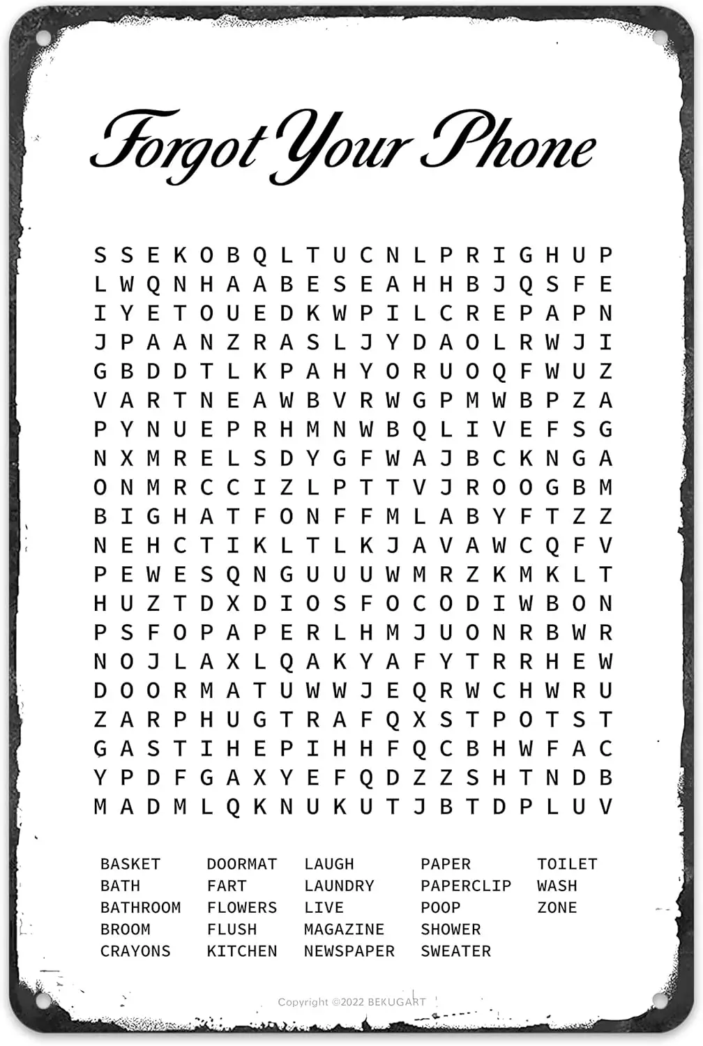 Forgot Your Phone - Crossword Puzzle for Restroom Decor - Funny Bathroom Metal Wall Art - Funny Bathroom Signs Decor - 8 x 12 in