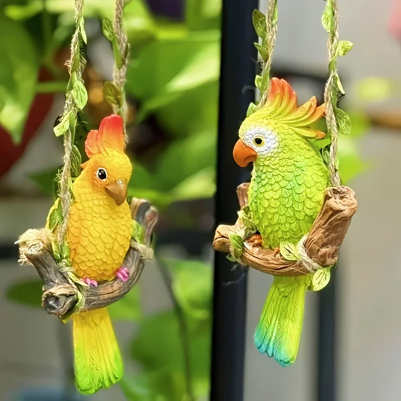 Creative Parrot Swing Garden Statues Resin Animal Hanging Ornament for Home Garden Balconies Homestay Outdoor Courtyard Decor