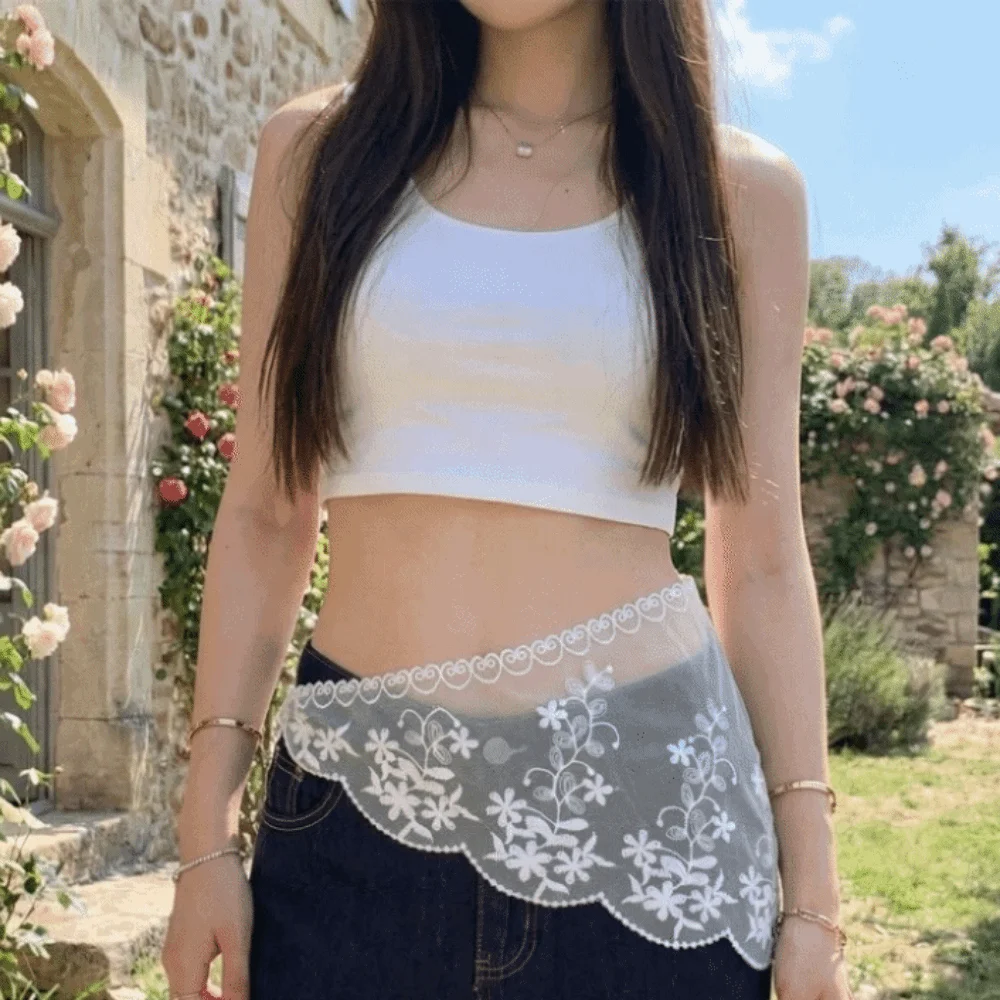 

White Lace Triangle Belt Layered Design Slimming Cut Korean Lace Apron Triangular Shape Elegant Belted Overlap Scarf Wedding