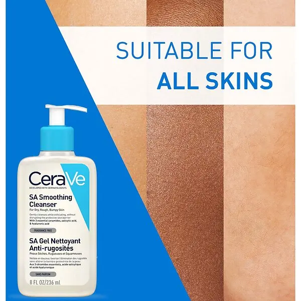 CeraVe SA Smoothing Cleanser, Fragrance Free Gel Nettoyant Anti-rugosités for Dry Rough Bumpy Skin 8 FL OZ (236ml)