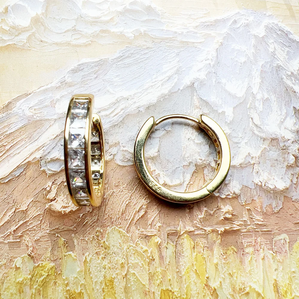 Elegantes Design, goldene Creolen mit Scharnier, Kreolisch, Europa, feiner Schmuck für Frauen, klassisches Geschenk aus massivem 925er-Sterlingsilber – Detail 5