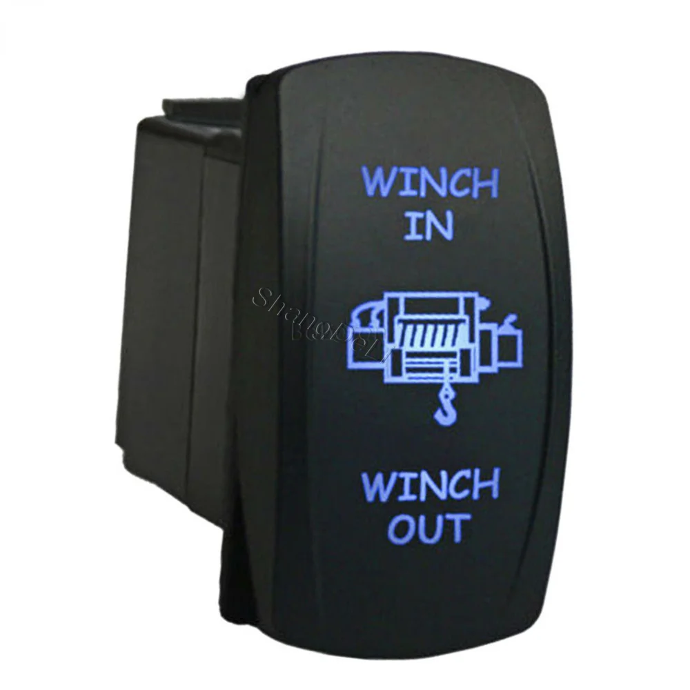 1PC 12V Blue LED Winch In Out Button Laser Rocker Toggle Switch for Off Road Vehicles Yachts Jeep Trucks Ships