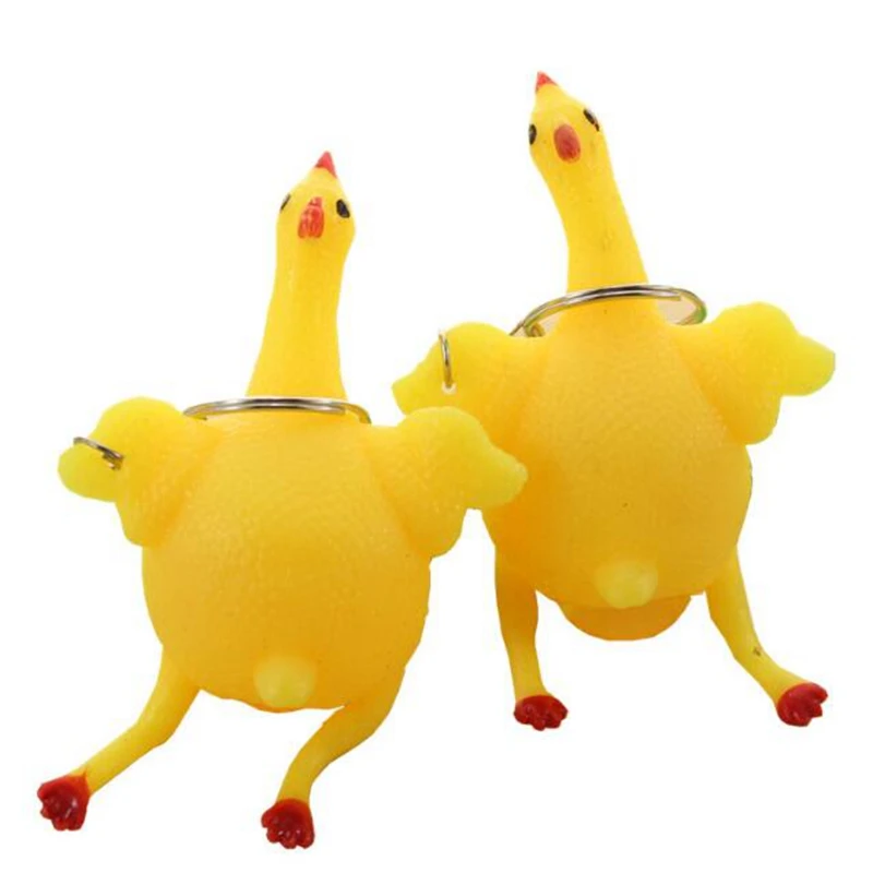 Y2K Funny Toys Chicken Egg Laying Hens Crowded Stress Ball Keychain Creative Spoof Tricky Gadgets Toy Chicken Keyring Aesthetic