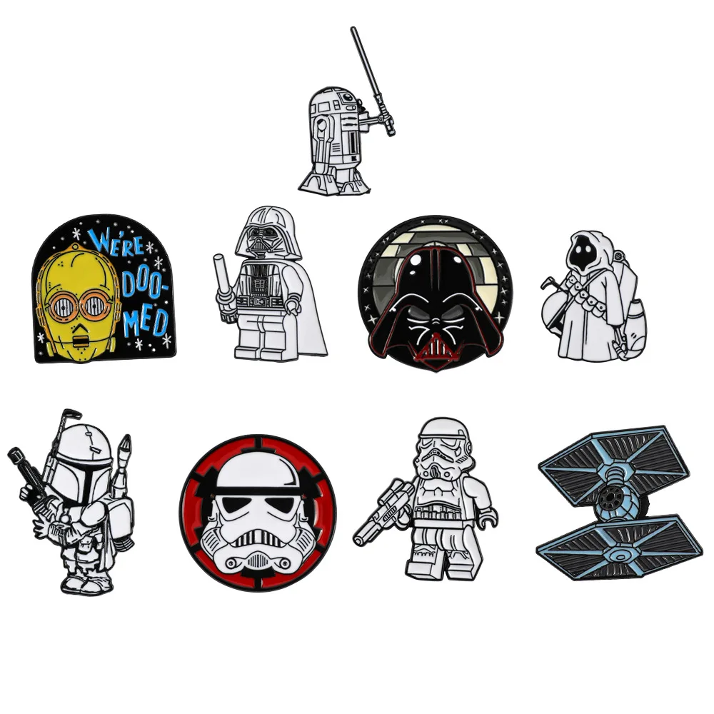 Металлические значки-броши для рюкзаков: R2-D2, BB-8, TIE Fighter, Дарт Вейдер, Штурмовик (по мотивам фильмов и мультфильмов)