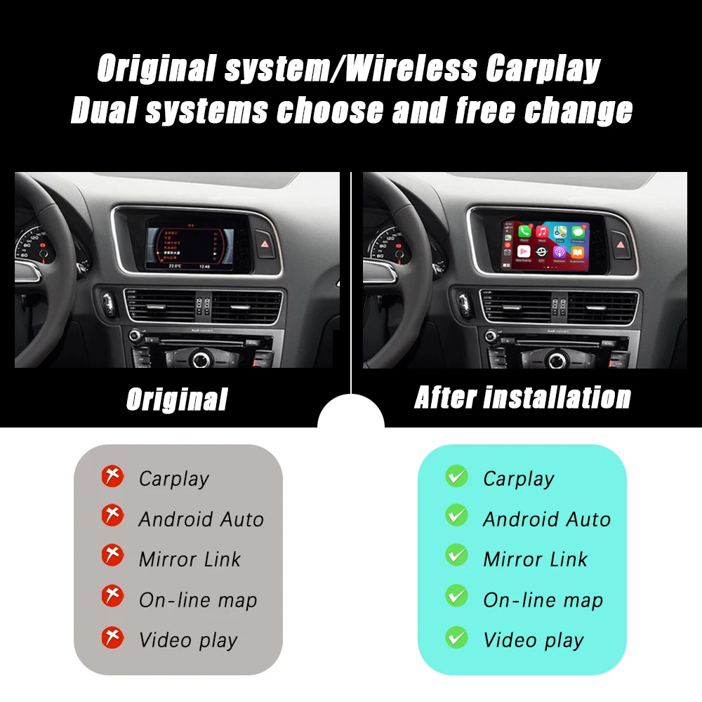 CZT-AUTO CarPlay wireless intelligente universale e Android Auto per AUDI Q5 MMI 3G 2010-2018 Display Mirror-link/Radio/Media/Camera