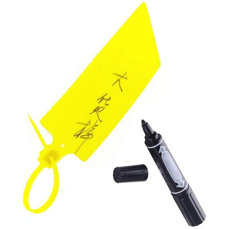 Tags de transporte de selos plásticos, adequado para uso logístico, Big Sign Tie Label Tie, comprimento total, pacote amarelo durável, 100 pcs, 255 mm