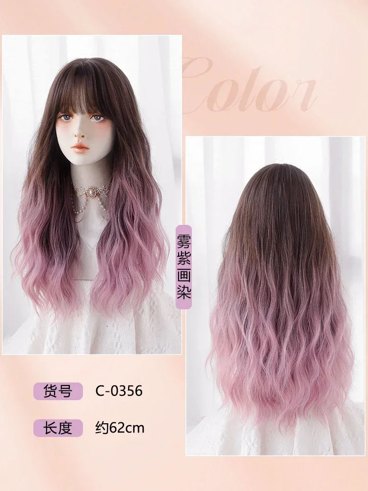 NAMM Long Wavy Purple Gradient Women Wig for Women Daily Party Long Wavy Wigs Synthetic Wigs with Fluffy Bangs Heat Resistant