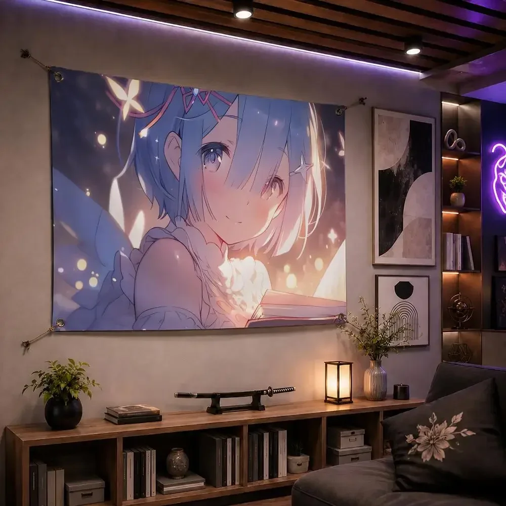 Fantasy Anime Re：Zero Flags Indoor Outdoor Wall Banner Party Decor Large Hanging Wall Backdrop