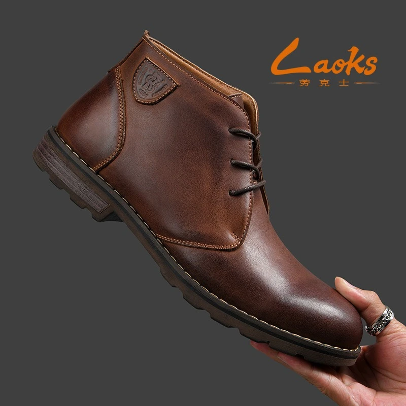 

Fashion Cow Men's Genuine Leather Motorcycle Boots Mid-calf Cowboy Shoes Winter Warm Lace-up Loafers Western Chelsae Bootss104